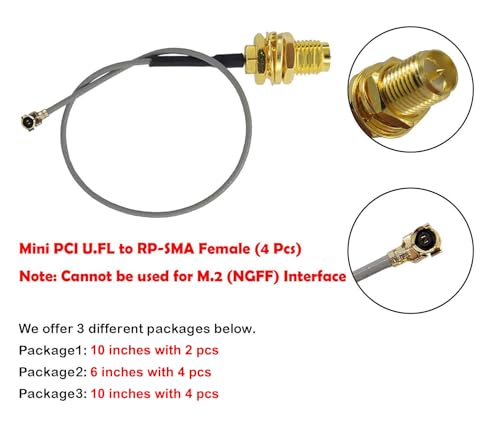 Ufl To Sma Mini Pcie U.Fl To Rp-Sma Female Connector Pigtail Antenna Extension Cable (10 Inch (4 Pcs))