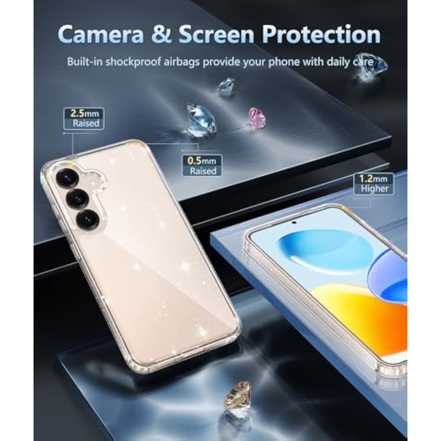 Samsung Galaxy S25+ Case, Bling Sparkle Clear, Military Drop Protection, Shockproof