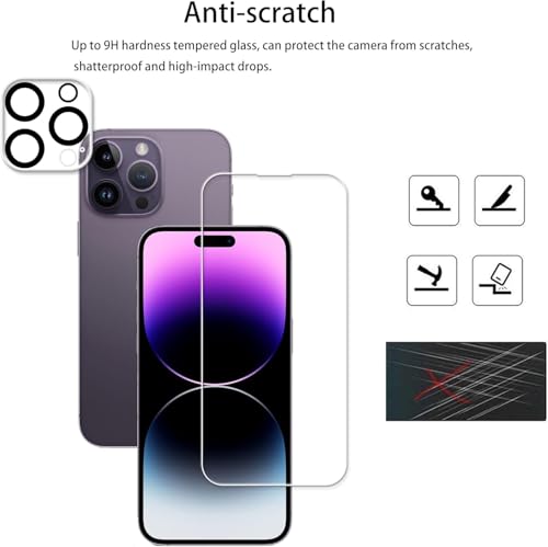 Easy Alignment Frame Designed For iPhone14 Pro Tempered Glass Screen Protector 2-Pack Camera Lens Protector Film 2-Pack