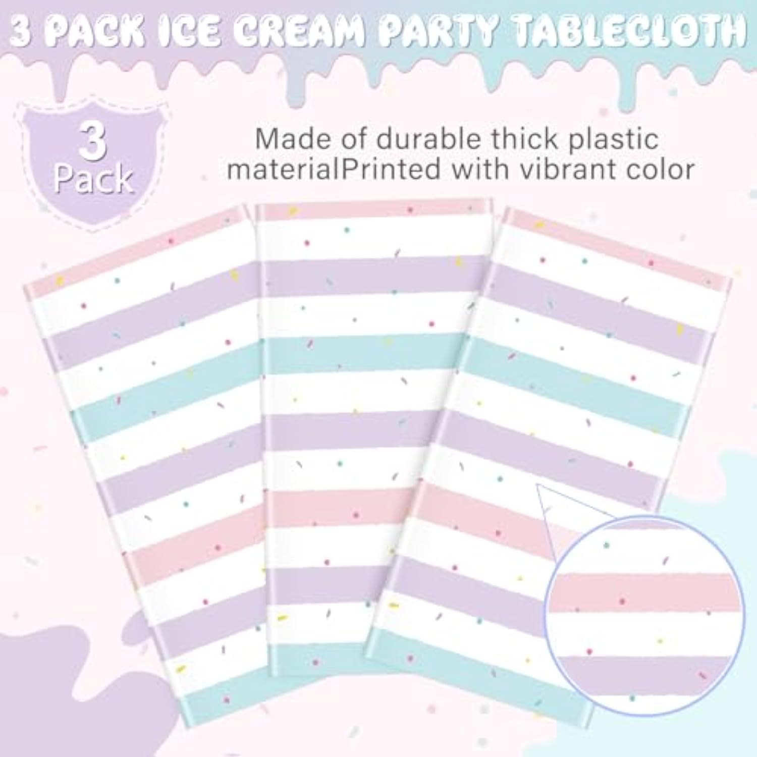 3 Pack Ice Cream Tablecloths, Donut Party Decor, 54x108" Disposable Covers