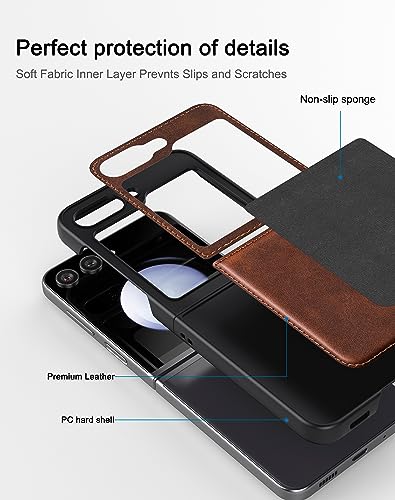 for  Galaxy Z Flip 5 5G Case, Leather Case, PU Leather + Hard PC Shell Ultra Thin Slim Durable Protective Phone Case Cover for  Galaxy