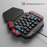 One Handed Professional Gaming Keyboard, Rgb Backlit 35 Keys Mini Wired Mechanical Keyboard With Blue Switch For Pc Gamer, Support 6 Macro Keys - Black/Red