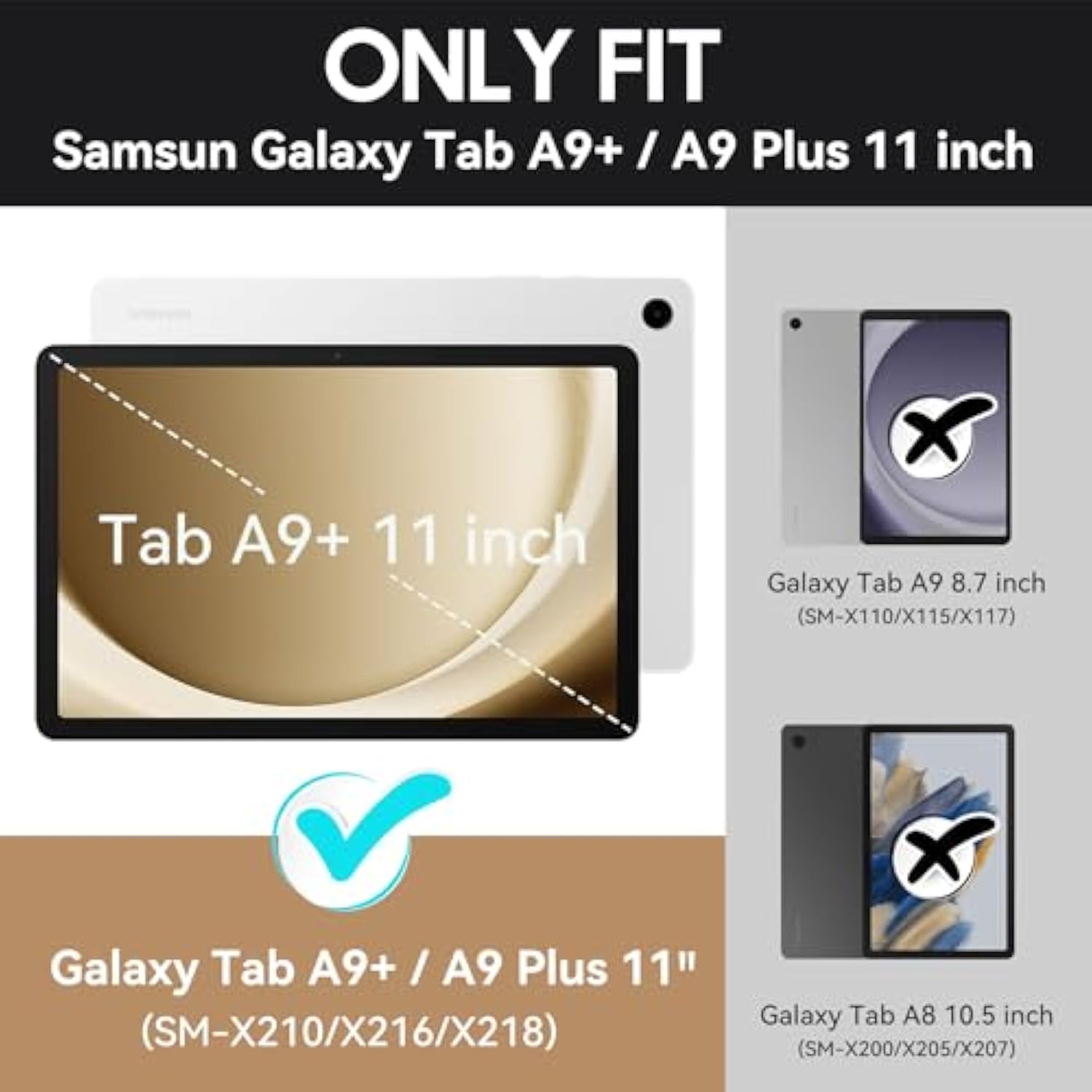 Case For Samsug Galaxy Tab A9+ Plus 11 Inch 2024(Smx210/X216/X218), Pu Leather Folio Cover With Multiangle Stand//Pen Holder, Auto Wake/Sleep Case For Galaxy A9+ 11" Tablet (Black+Brown)