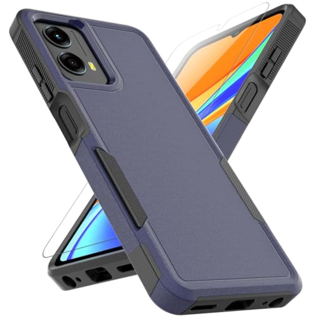 For Motorola Moto G 5G 2024 Case: Dual Layer Protective Heavy Duty Cell Phone Cover Shockproof Rugged With Hd Screen Protector - Military Protection Bumper Tough - Motorola Moto G 5G 2024, Blue