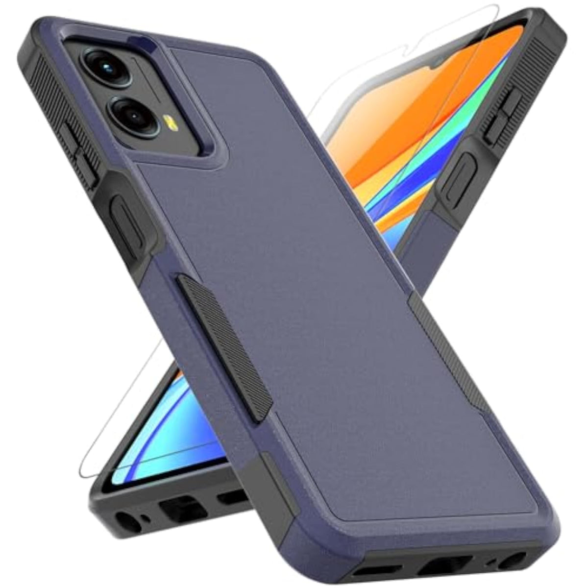 Motorola Moto G 5G 2024 Dual Layer Protective Case with HD Screen Protector - Military Grade Bumper Tough