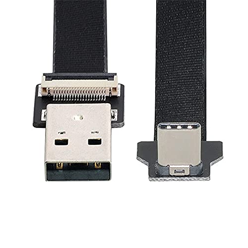 0.2M Up Down Angled USB 2.0 Type-A Male to USB-C Type-C Male Data Flat Slim FPC Cable for FPV & Disk & Phone