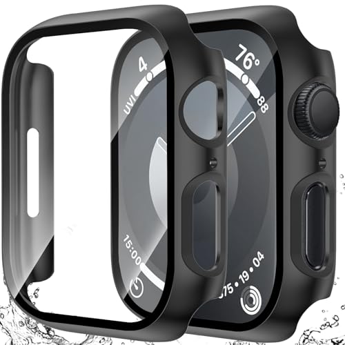 [2 Pack] Waterproof Case for  Watc SE 3/SE(2nd Gen)/SE Series 6 5 4 44mm with Tempered Glass Screen Protector, Full Coverage Protective Hard PC