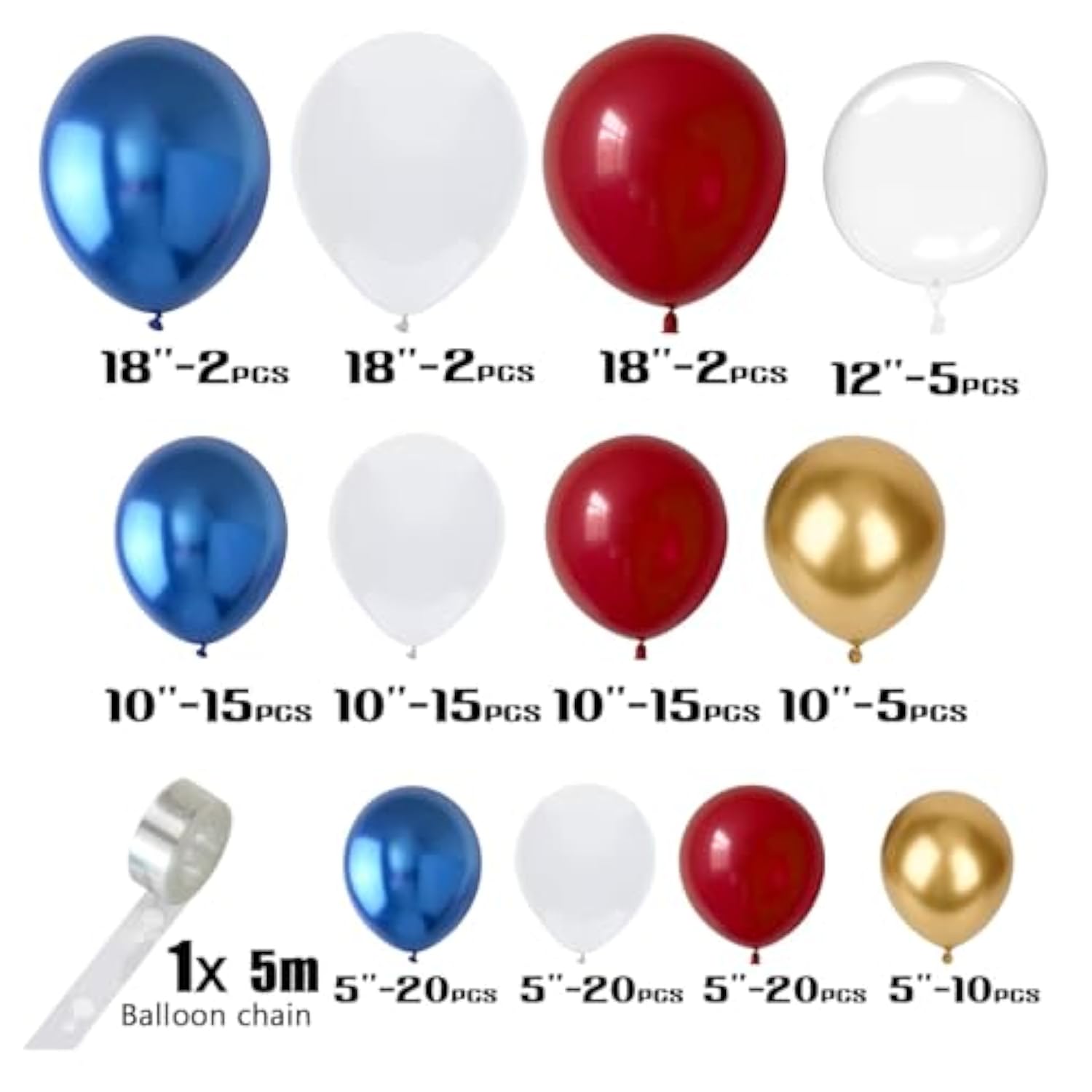 Burgundy Navy Blue Gold Balloons Garland Arch Kit,132Pcs Diy Balloons Garland With Burgundy Navy Blue Metallic Gold For Women Kids Birthday Wedding Party Decorations(Red White Blue Balloons)