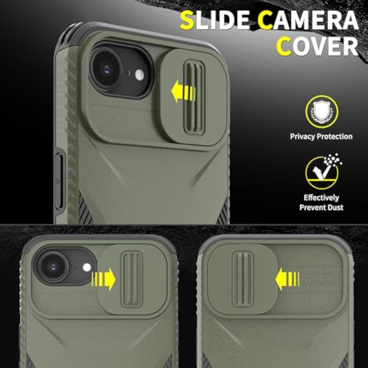 Heavy Duty Rugged Shockproof Protective Case for iPhone 16e/17e 6.1 Inch - 2 in 1 Built-in Slide Camera Cover and Screen Protector (Pine Green)