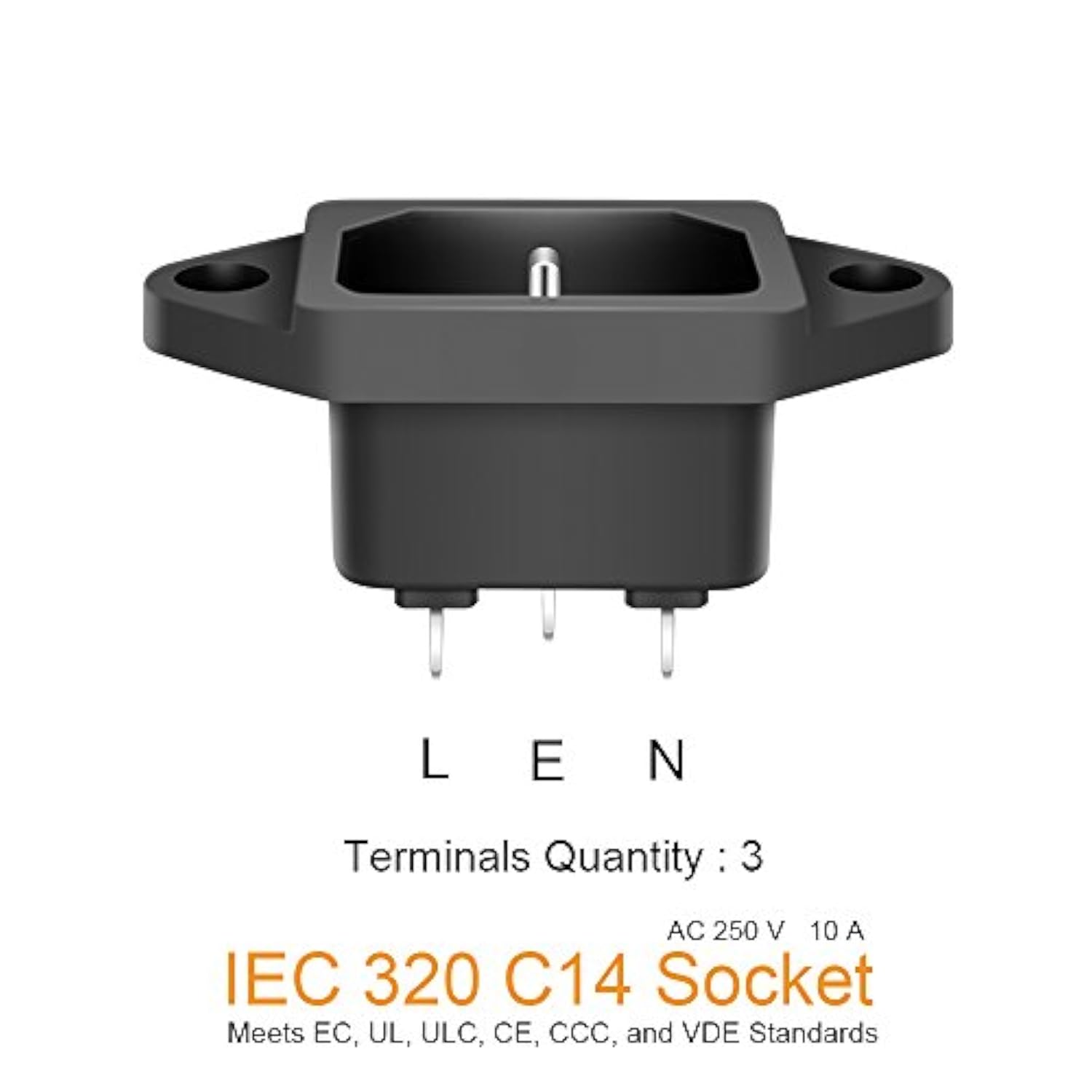 10 Pack AC 250V 10A IEC 320 C14 Panel Mount Plug Adapter Power Connector Socket Black Screw Mount 3 Pins Inlet Power Plug Socket by MXR