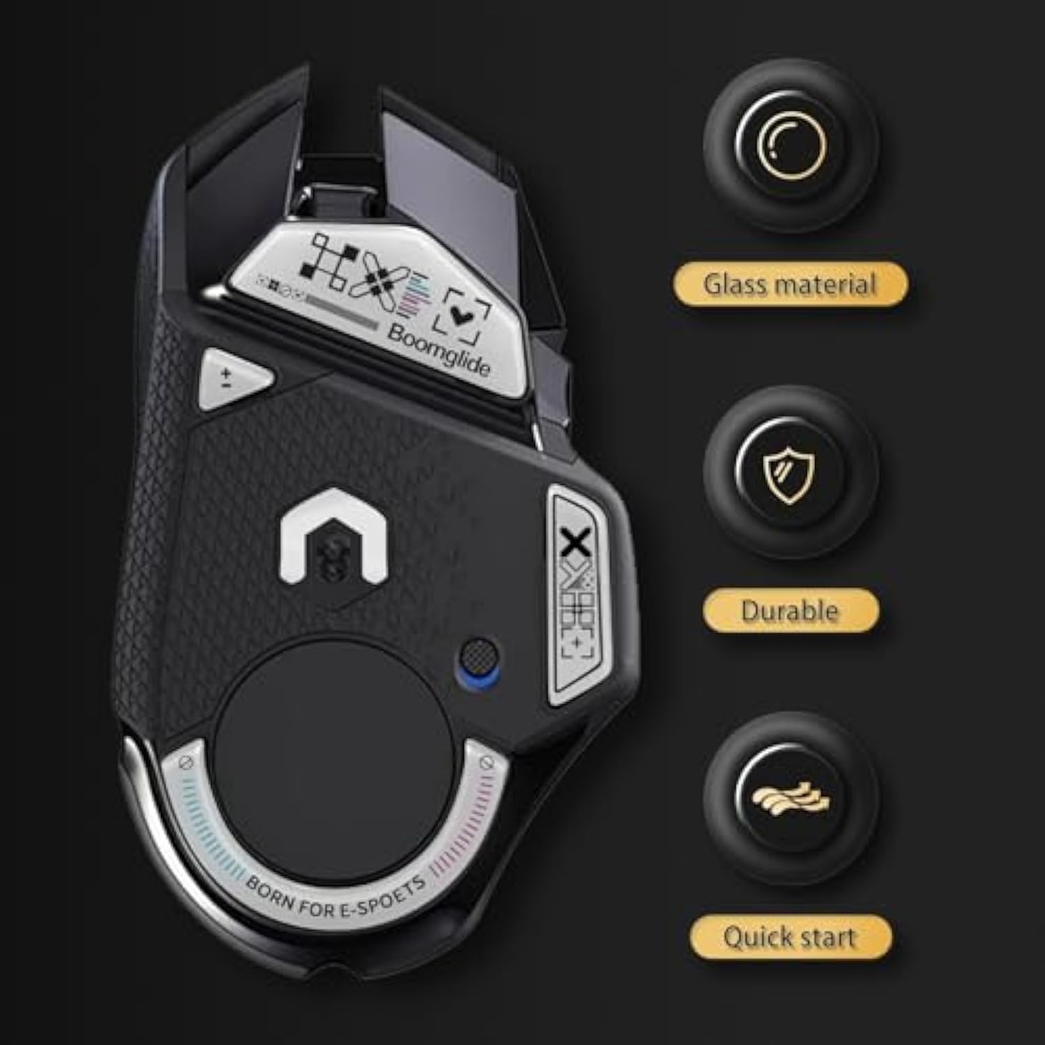 Glass Mouse Skates For Logitech G 502 Lightspeed Wireless,Fastest And Smoothest Mouse Feet/Skates (White Print)