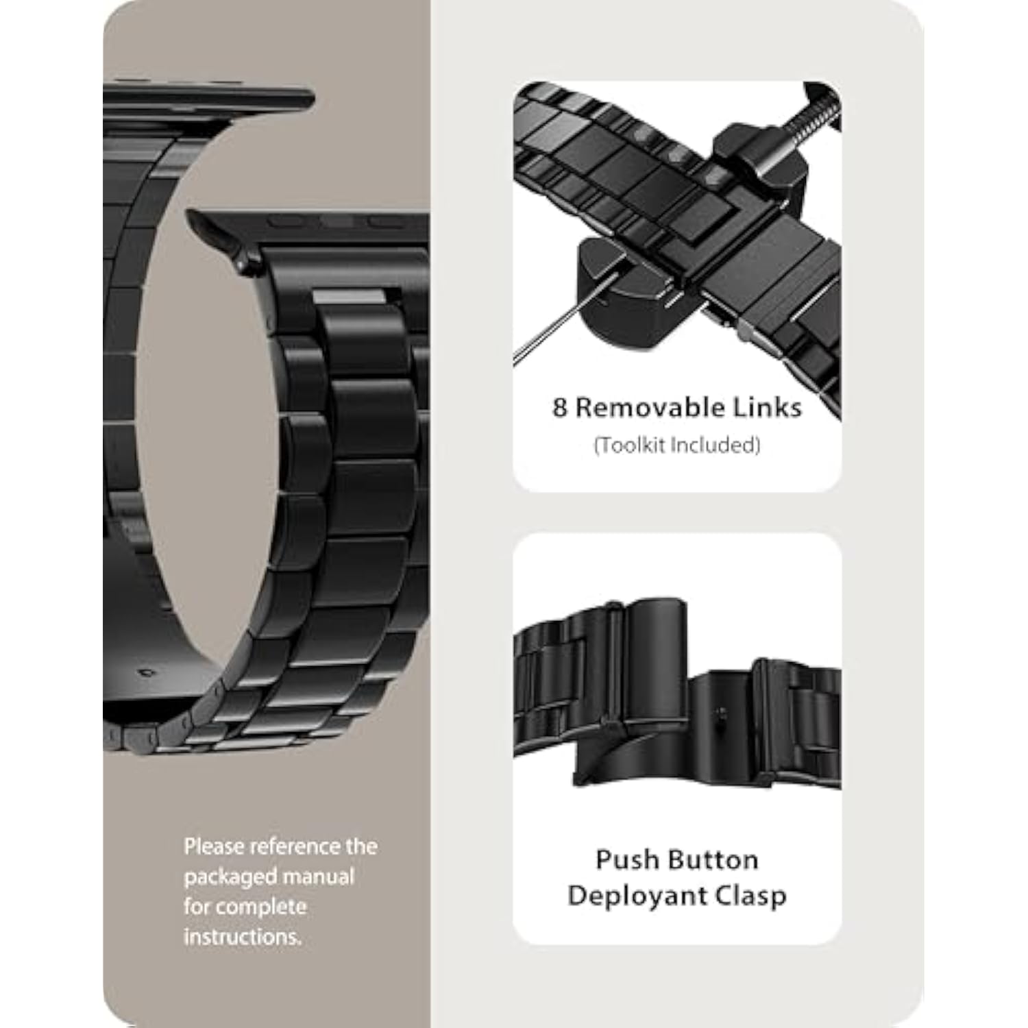 Compatible Apple Watch Bands 45Mm 44Mm 42Mm 46Mm 49Mm 41Mm 40Mm 38Mm, Metal Iwatch Band With Case For Apple Watch Series 9 8 7 6 5 4 3 2 1 Se 10 Ultra, 42Mm 44Mm 45Mm Black