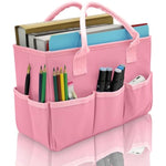 Art Organizer Craft Storage Tote Bag With Pockets And Hadles, Oxford Fabric Carrying Caddy For Teacher, Officer, Artist, Traveler, And More – Pink