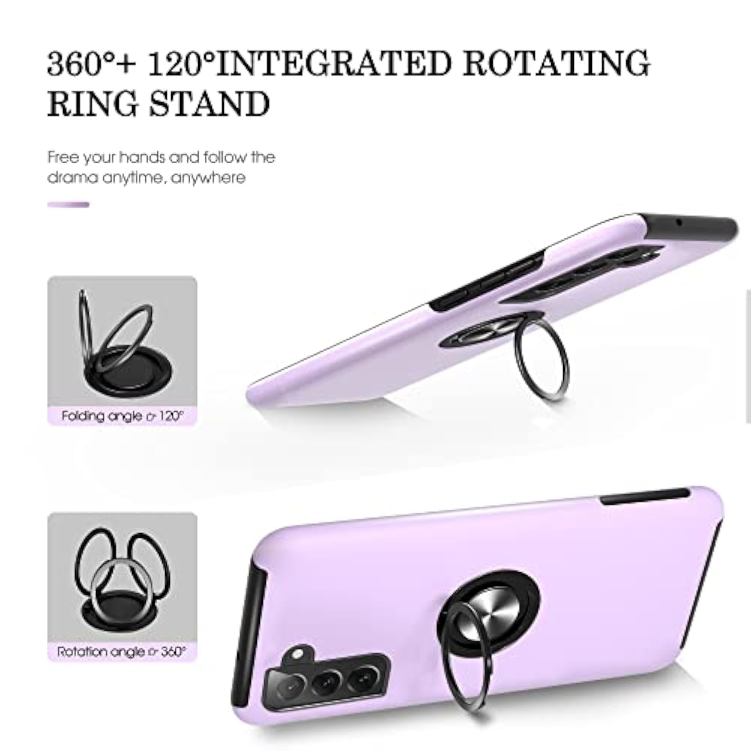 For Samsung Galaxy S22 Case With Hd Screen Protector, [Military Grade] Shockproof Protection Case With 360° Magnetic Ring Holder Kickstand Phone Case For Samsung S22,Purple