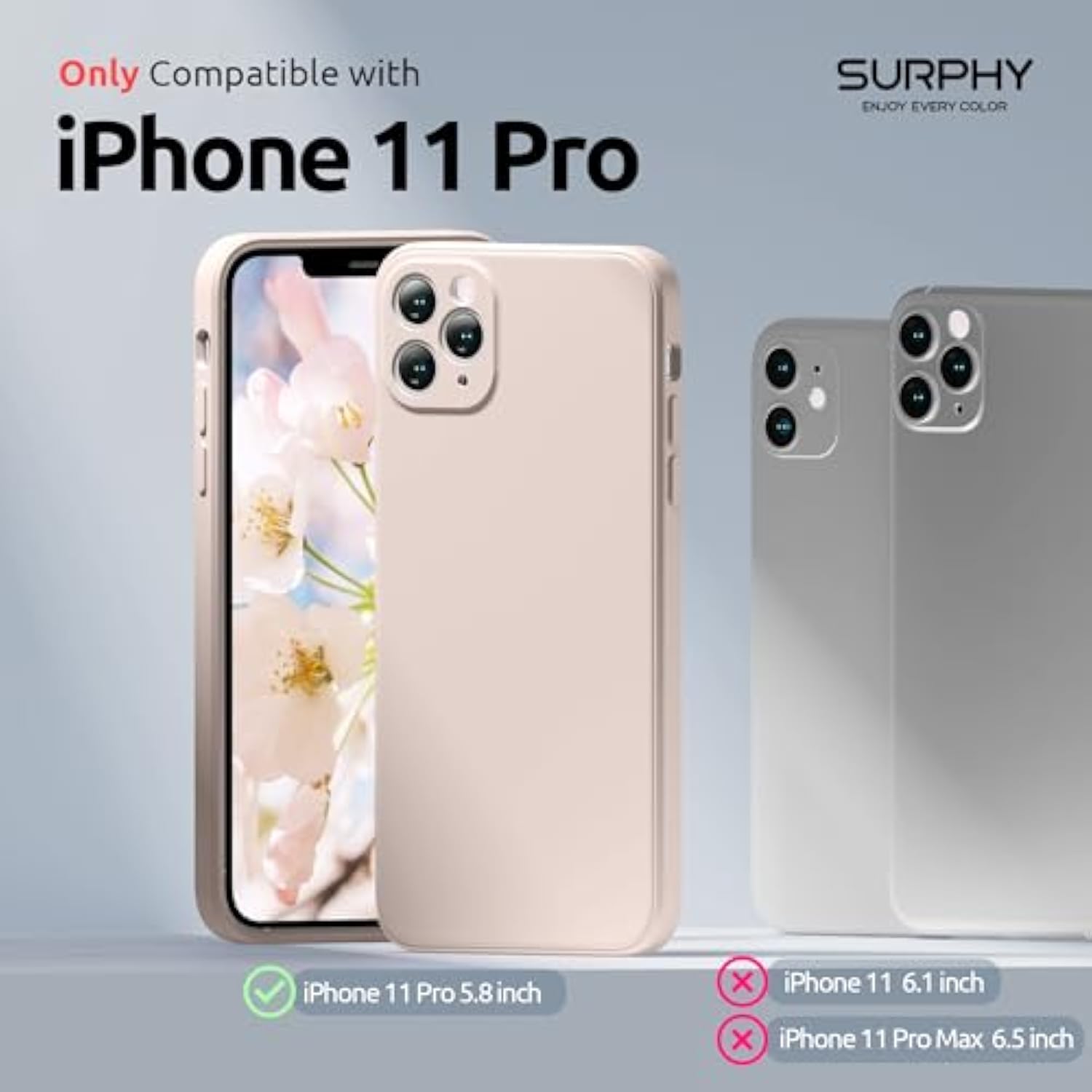 Design For Iphone 11 Pro Case With Camera Protection, Straight Edges Liquid Silicone Phone Case For Iphone 11 Pro 5.8 Inches, Light Pink