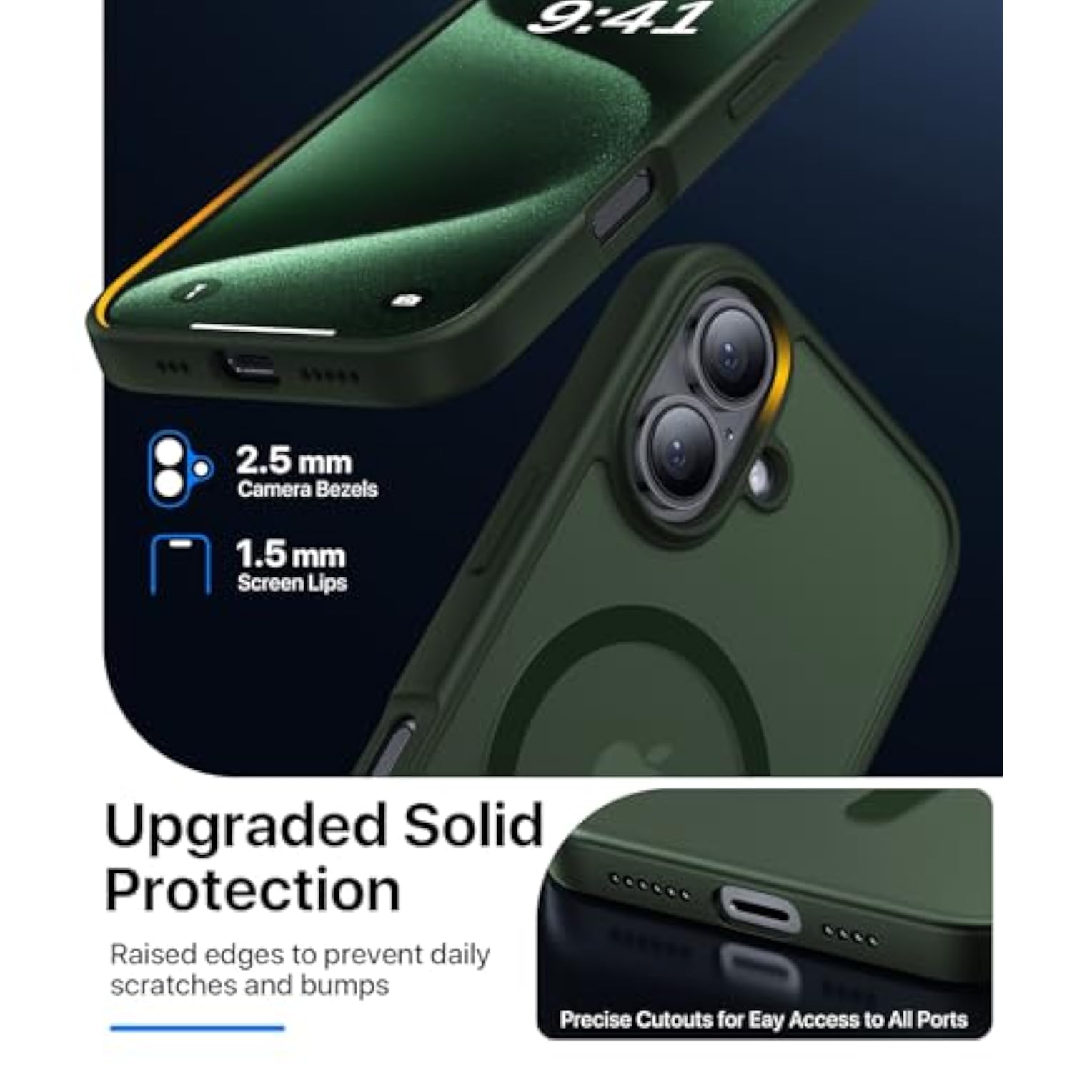 Magnetic For Iphone 16 Case,[Compatible With Magsafe][Military Grade Drop Protection] Anti-Fingerprint Translucent Matte Shockproof Protective Case For Iphone 16 Phone Case 6.1",Alpine Green