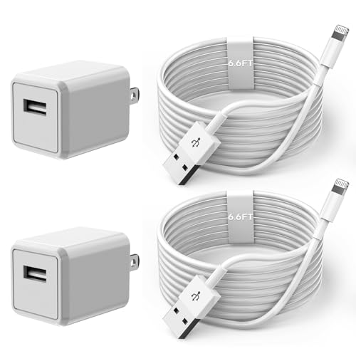 iPhone Charger Cord 6FT, [ MFi Certified] 2 Pack Lightning Cable Cube Phone Charging Transfer Cord Cable USB Plug Wall Charger Block Travel