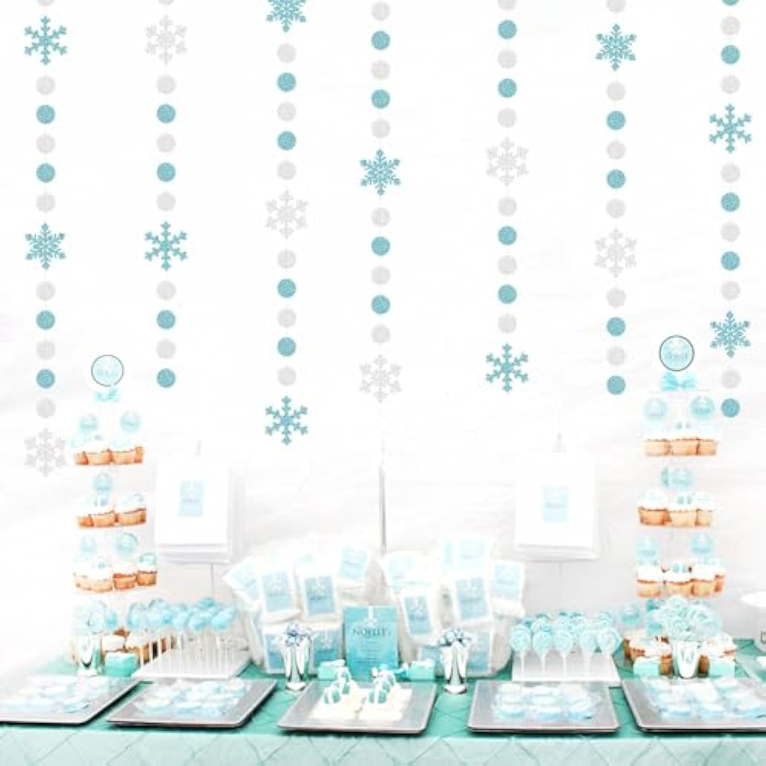Snowflake-Snow Teal-Silver Christmas Party-Decorations Garland - 58Ft White Winter Wonderland Frozen Hanging Paper Streamers Banner,Birthday Wedding Baby Bridal Shower New Year Supplies Decor