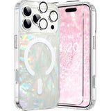 Case Compatible Iphone 17 Pro Magsafe Iridescent Glitter Sparkly, Opal Pearly Bling Translucent Bumper Case + 1 Screen 1 Camera Cover For Women Girl Iphone 17 Pro 6.3" 2025(Colorful Cloud)