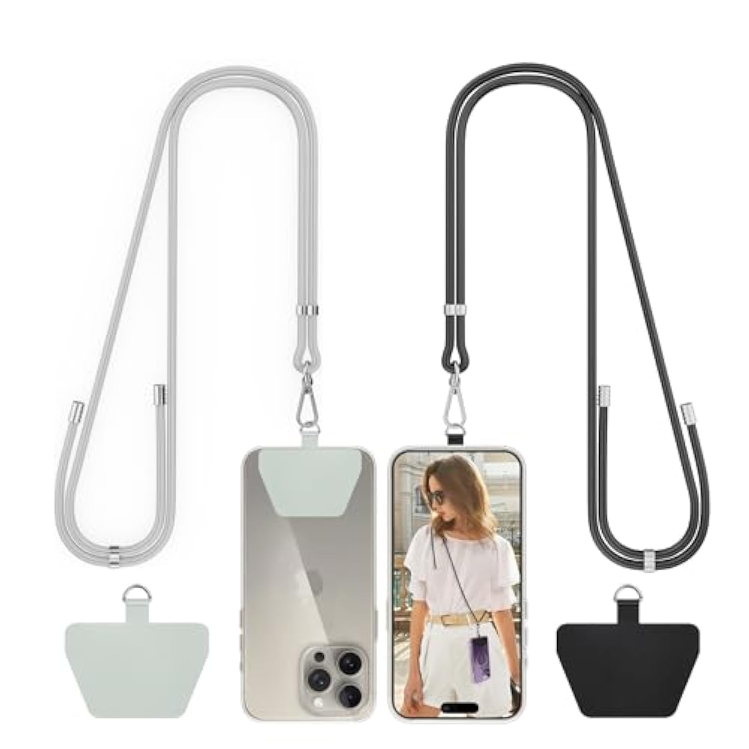 Phone Lanyard, 2 Pack Crossbody Neck Nylon Universal Cell Phone Lanyard Strap Tether Pads For All Mobile Phones - Black Grey