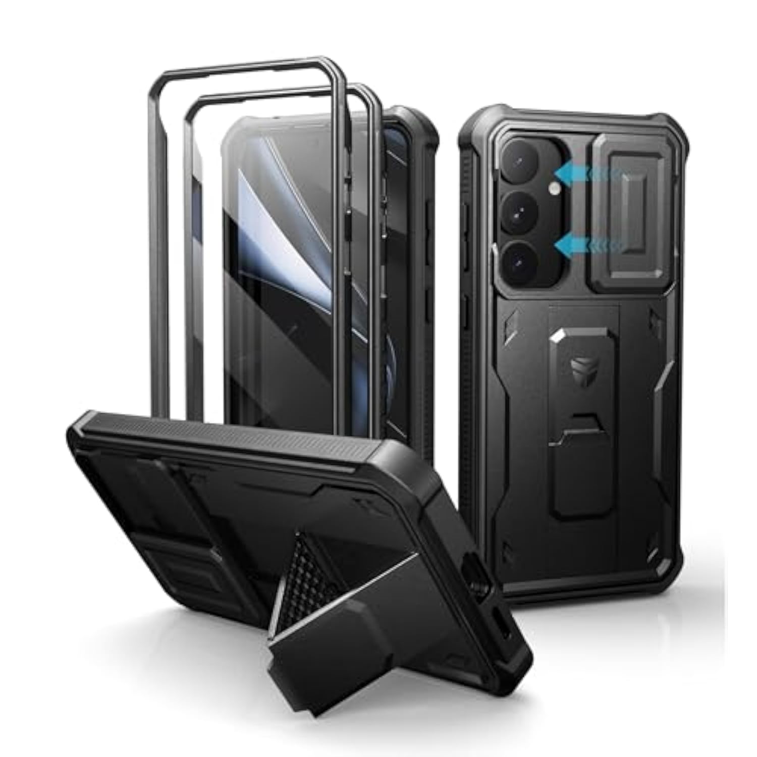 For Samsung Galaxy S25 Plus Case With Built-In Slide Camera Cover & Screen Protector & Kickstand,Heavy-Duty Shockproof Rugged Case Full-Body Bumper Cover For Galaxy S25 Plus(2025),Black