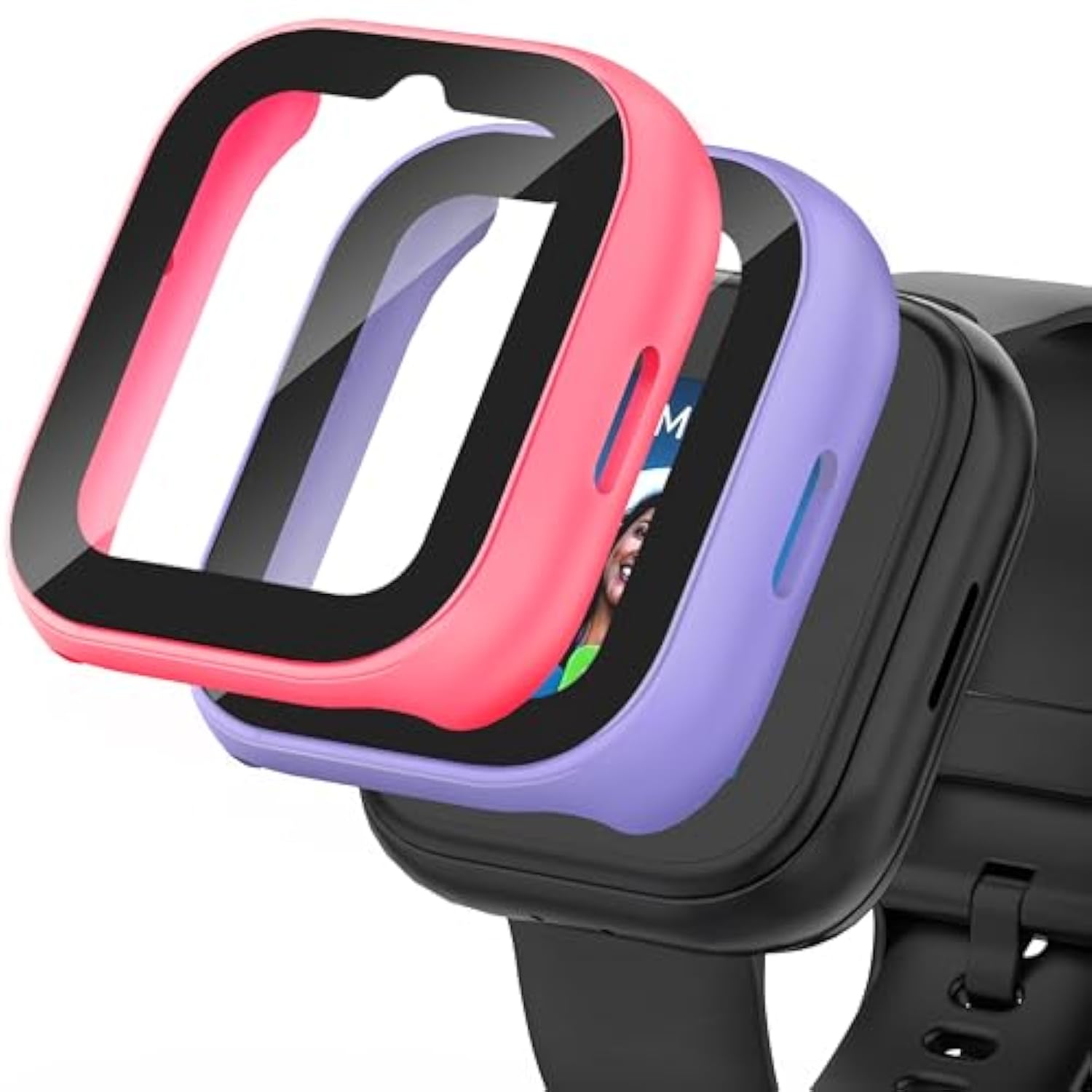 2-Pack Compatible With Sync Up Kids Watch 2 Screen Protector, Hard Pc Overall Protective Case Bumper Tempered Glass Cover Accessories For Syncup Kids Watch 2,Purple+Pink