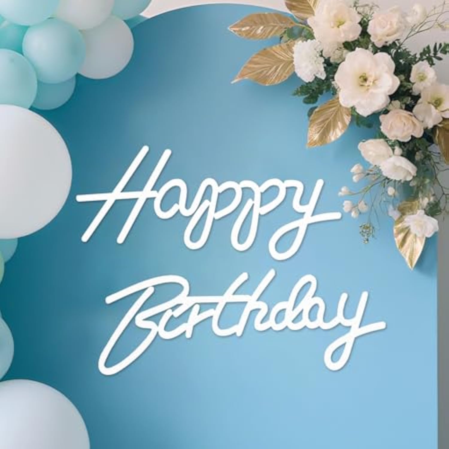 White Felt Happy Birthday Sign for Arch & Balloon Backdrop Decorations