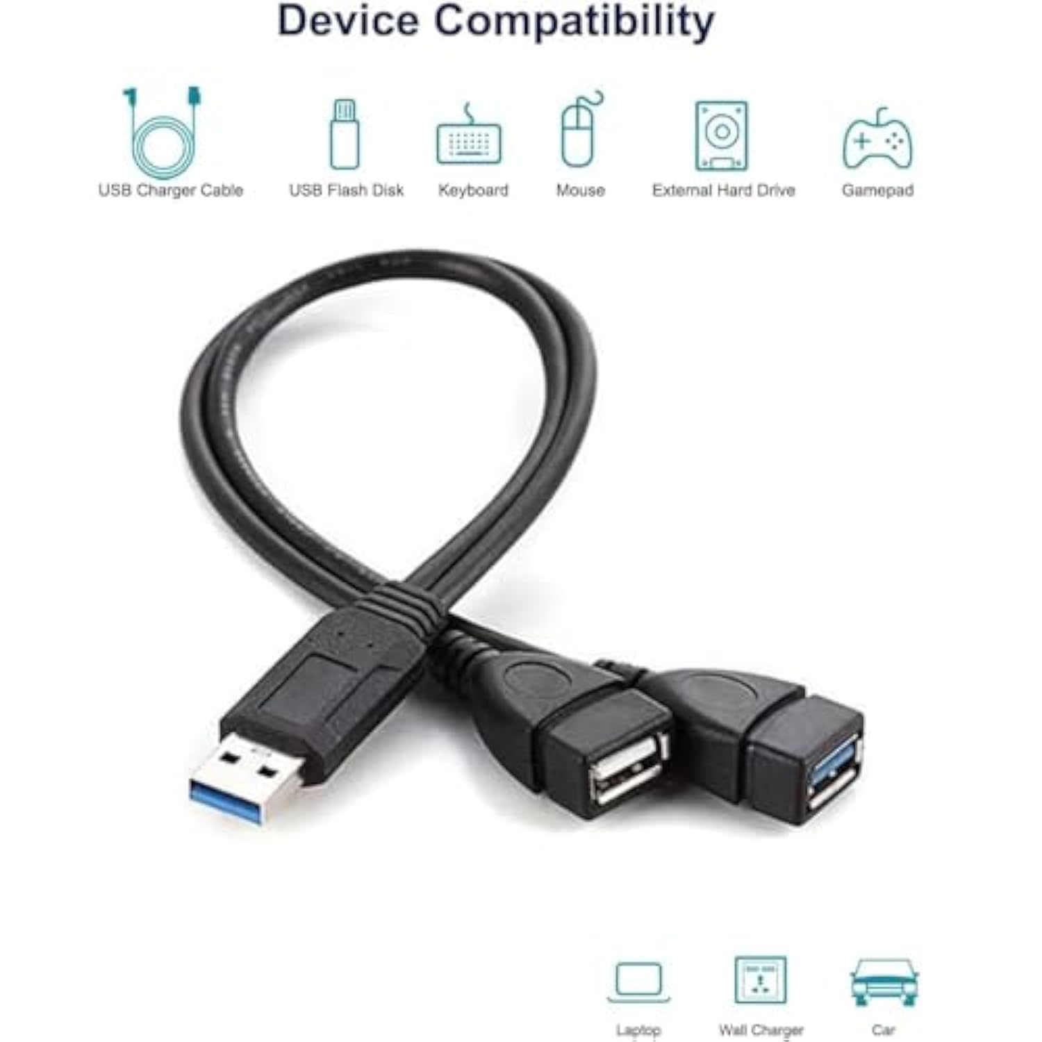 Usb 3.0 Female To Male Splitter Cable(2Pack),Usb 3.0 Female To Dual Usb Male 1