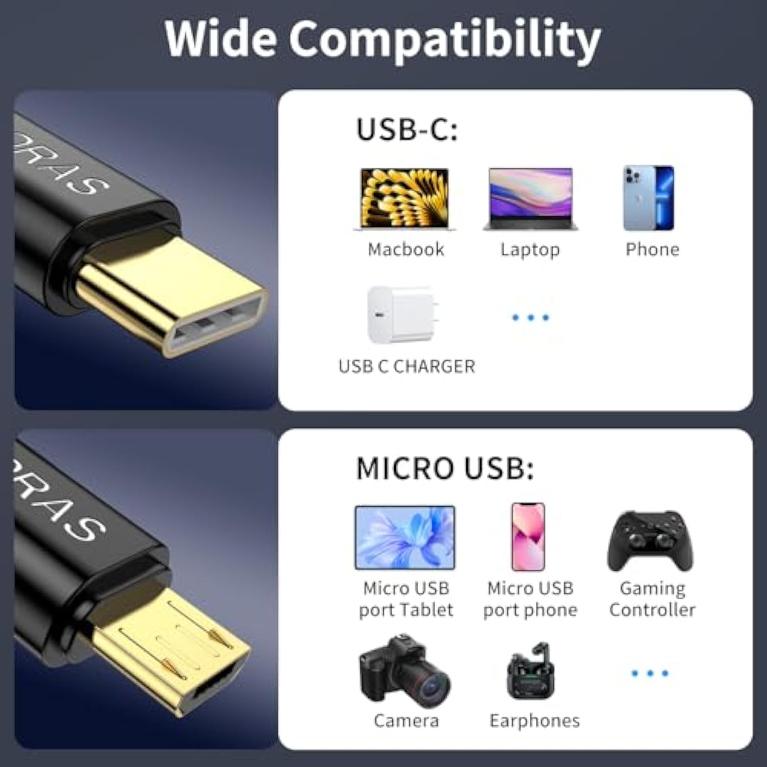 2 Pack Usb C To Micro Usb Cable 6.6 Ft, Micro Usb To Usb C Cable Support Charg