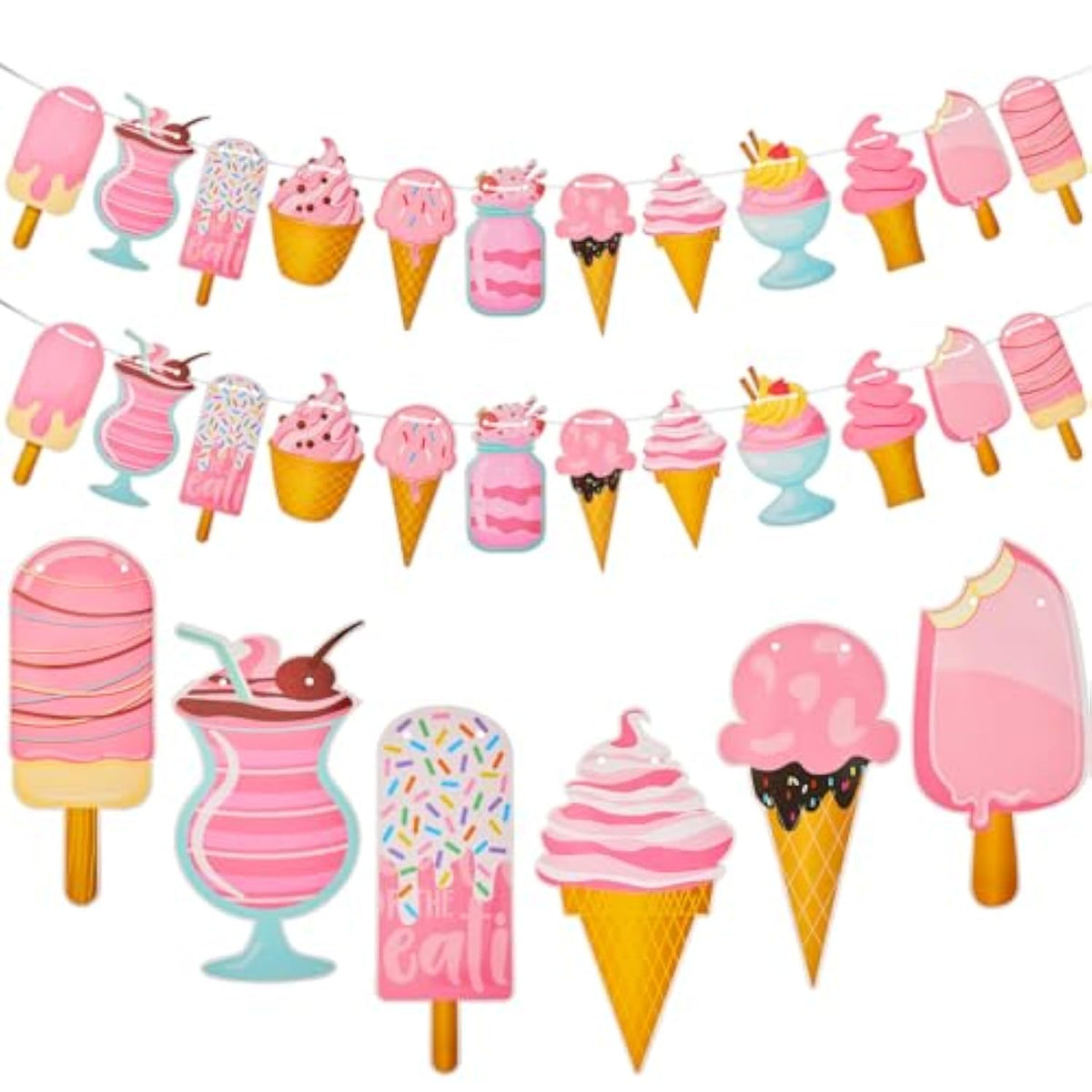 2 Pieces Ice Cream Banner Banner Ice Cream Theme Party Decoration Part