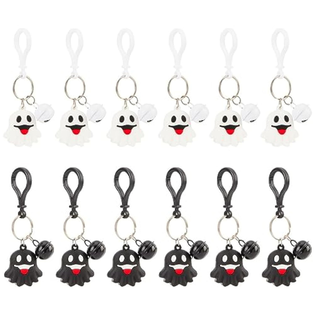 12Pcs Halloween Theme Keychain Cartoon Ghost Keyrings With Bell Charm Pvc Pendants Hanging Key Chain Keyrings For Wallet Backpack Charm Decorations Pendant Supplies Black White