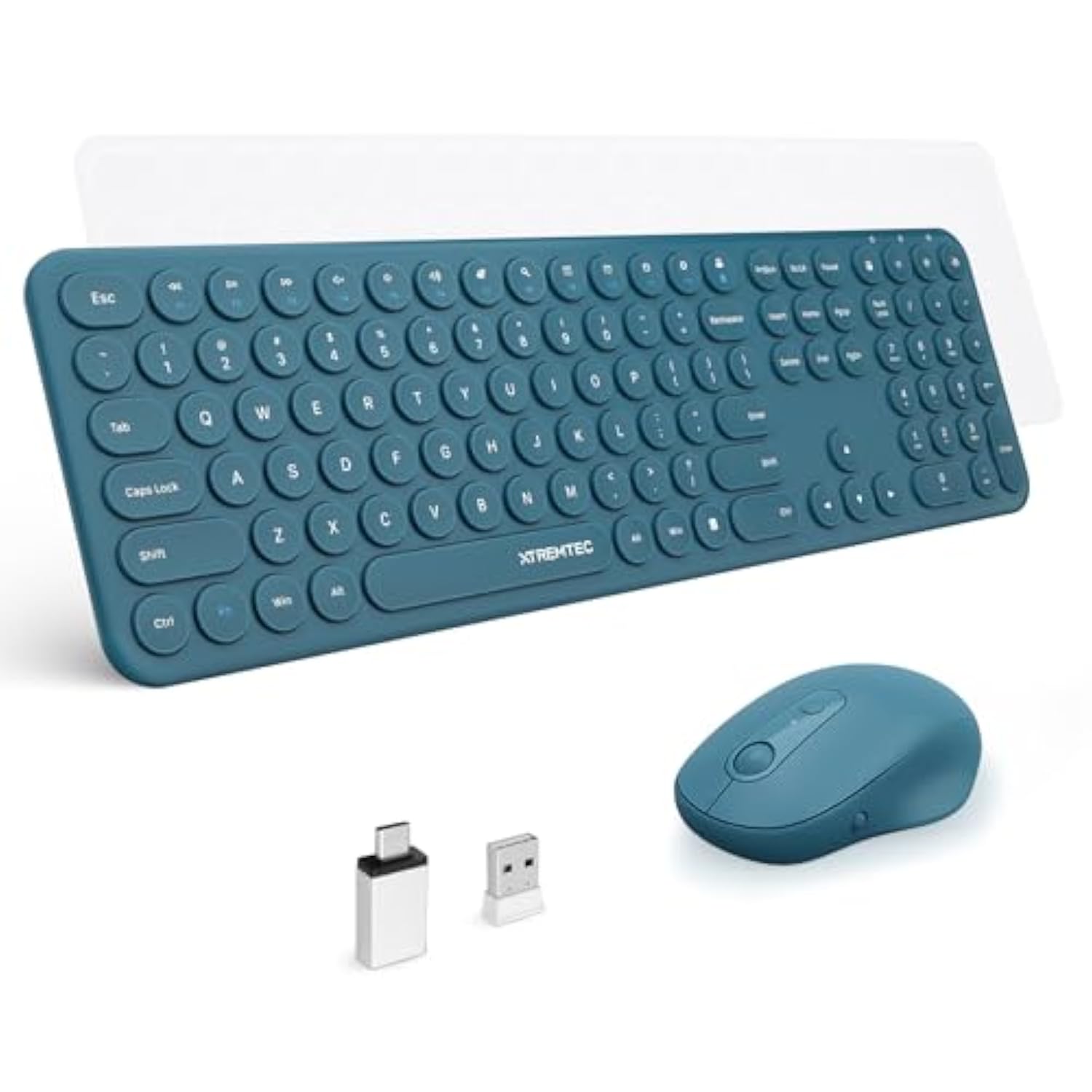 Full Size 2.4G Wireless Keyboard Mouse Combo, Ultra Slim Silent Cute Computer Keyboard With Usb Receiver For Windows, Os, Pc, Mac, Tablet (Navy Blue-A)