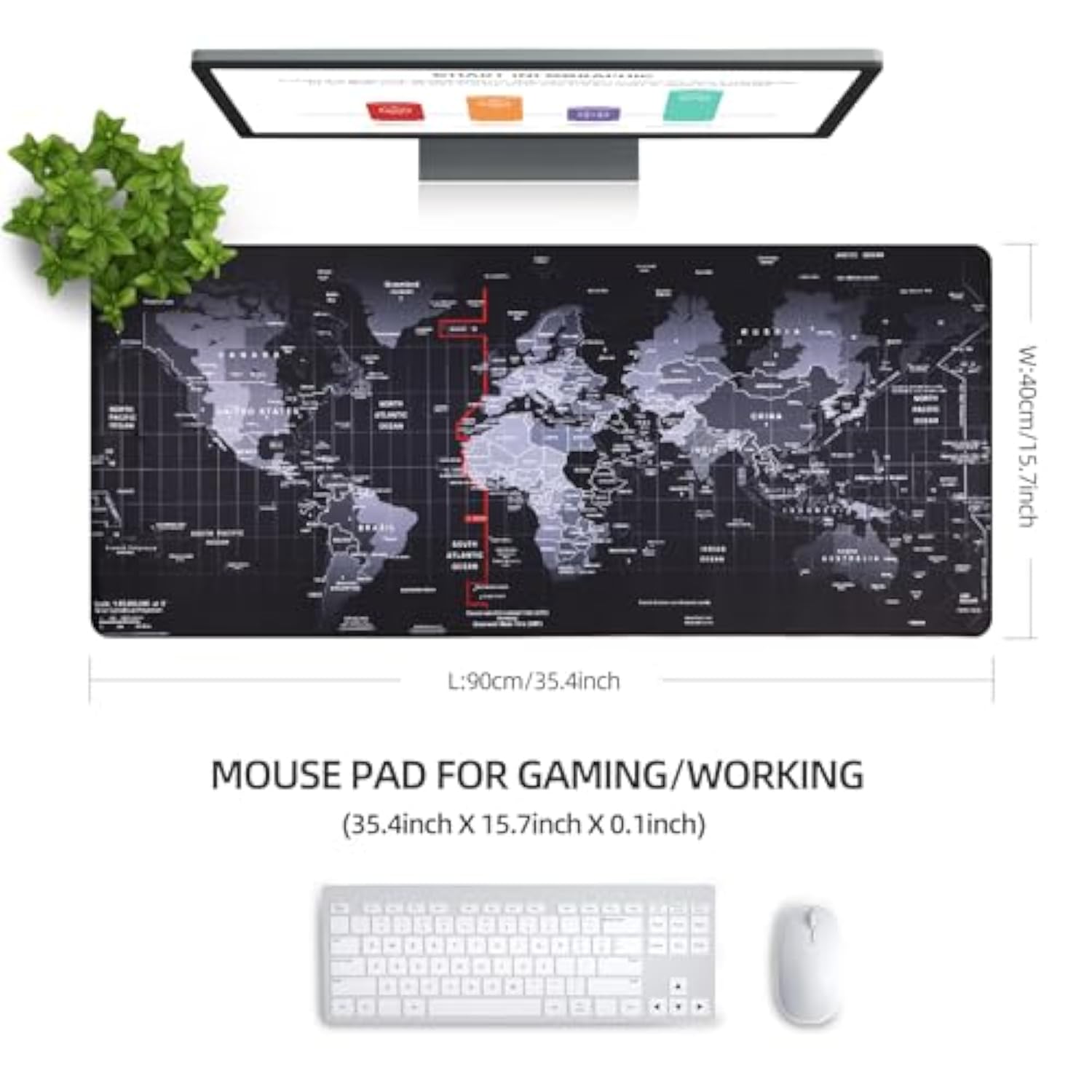 Large Gaming Mouse Pad With Stitched Edges,[35.4X15.7In] Extended Mouse Pad With Non-Slip Natural Rubber Base For Gamer/Desktop/Office/Home 90X40 Mapj