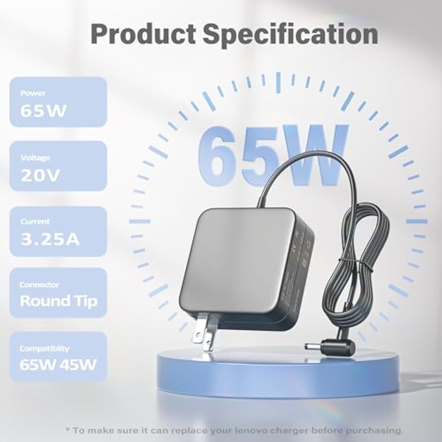 65W Ac Adapter Power Cord For Lenovo Ideapad 100S 110 110S 120 120S 310 320 33