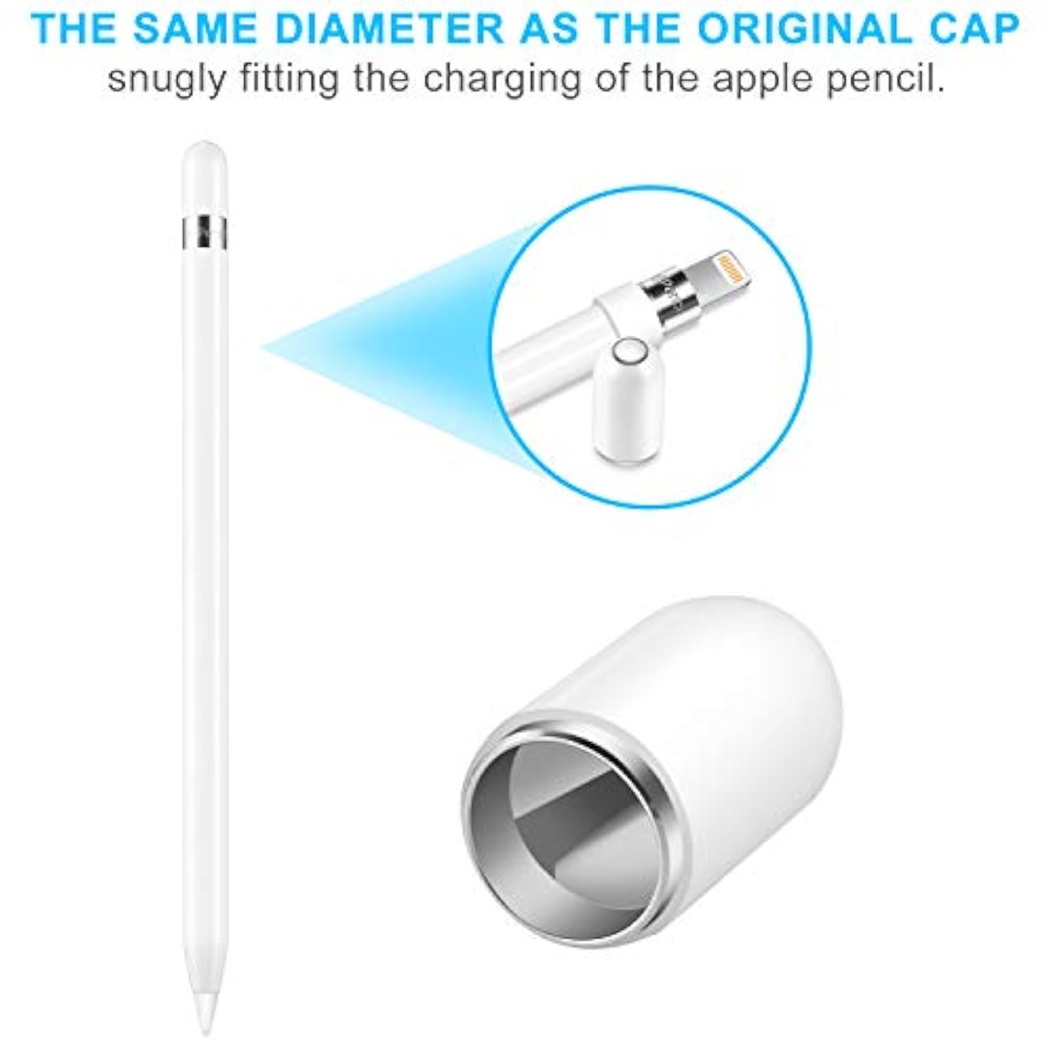 Magnetic Replacement Cap for Apple Pencil 1st Gen with Silicone Holder White