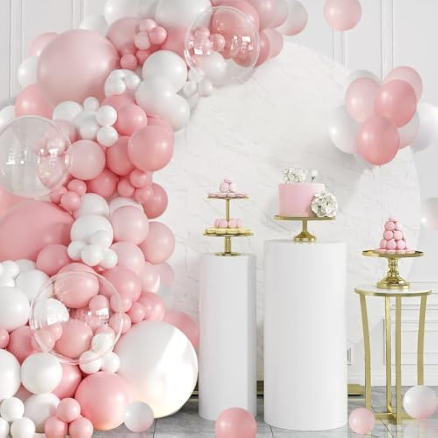 Pink & White Balloon Arch Kit: 132pcs Party Garland Decor