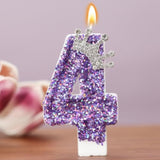 Birthday Number Candles,Purple Crown Birthday Candles For Cake,Glitter Number 4 Candle Cake Topper With Sequins For Anniversary Celebrations Supplies (Number 4)