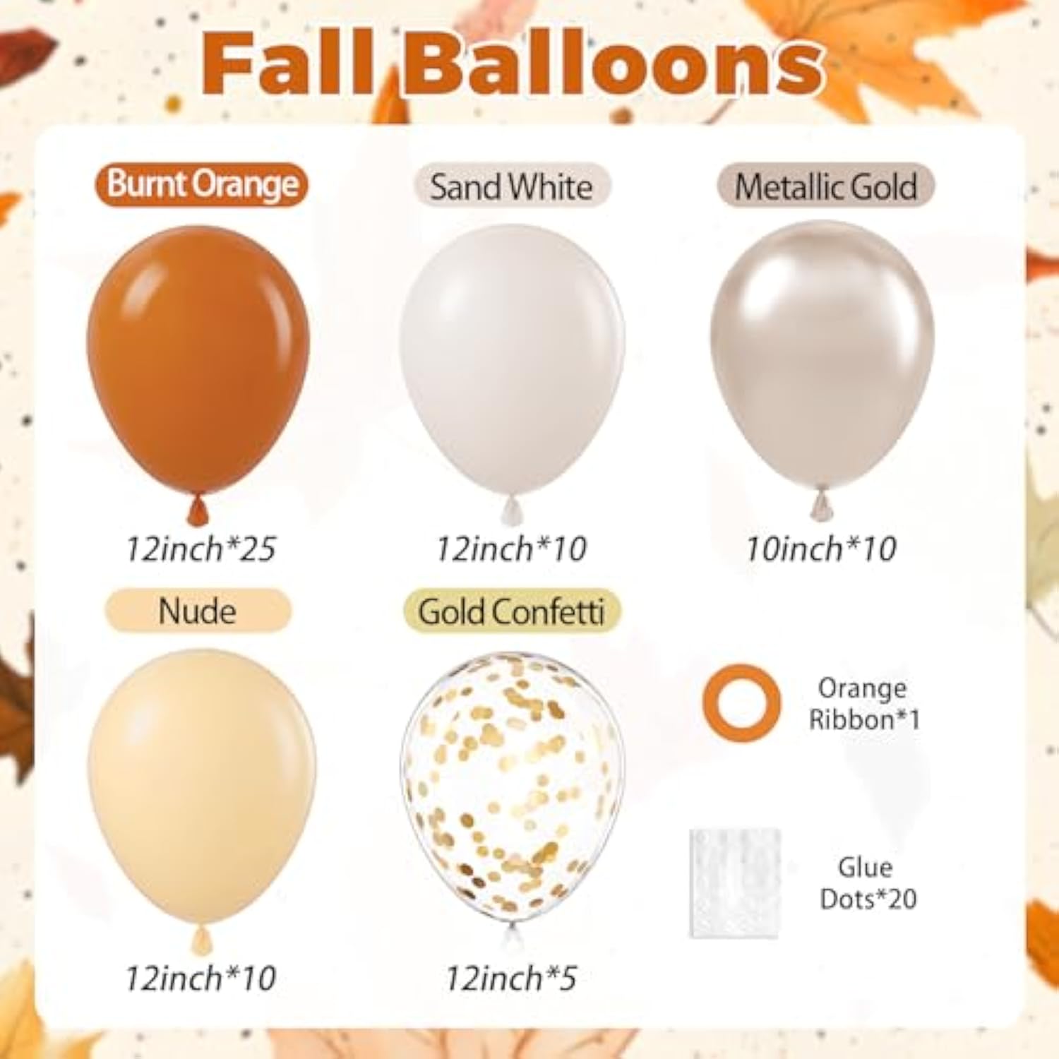 Fall Balloons 60Pcs 12Inch Orange Nude Sand White Gold Confetti Balloons for Thanksgiving Decor