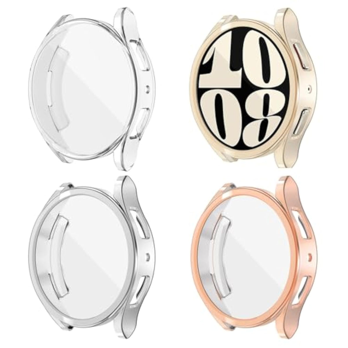 (4 Pack) Screen Protector Case Compatible For Samsung Galaxy Watch 6 40Mm (2023 Verison) Silicone Bumper Full Protective Shell Face Cover (Watch 6 40Mm Clear Silver Gold Rose)