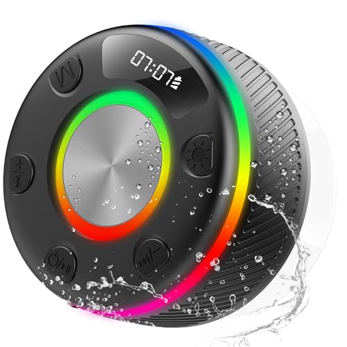 Bluetooth Speaker, Shower Speaker, IP7 Waterproof Portable Speakers Bluetooth 5.4 with HD Sound, RGB Light/LED Display/Hands-Free Call/Suction Cup