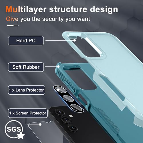 Case For Samsung Galaxy A16 5G, Full Body Heavy Duty Rugged Shockproof Protective Phone Cover With Lanyard Strap, Tempered Glass Screen Protector And Camera Lens Cover, Mint Green