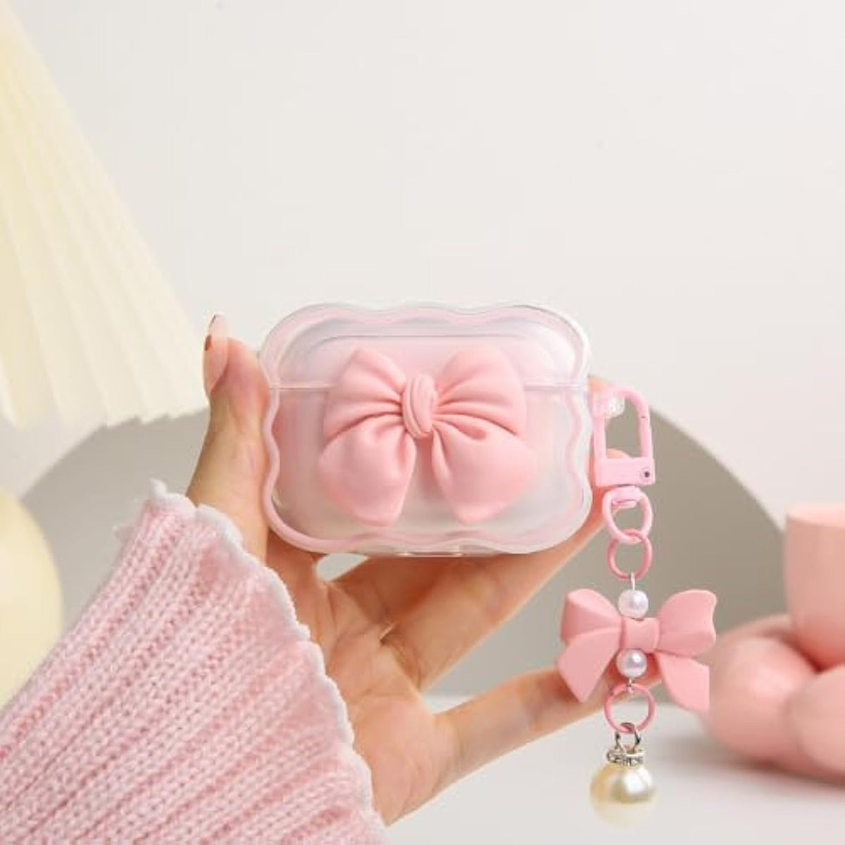 Compatible With Apple Airpods Pro 2 Generation 2022 Case Cover, Cute 3D Bow Tie Design Shockproof Soft Clear Tpu Kawaii Airpods Pro2 Protector With Keychain For Women Girls, Bow Pink