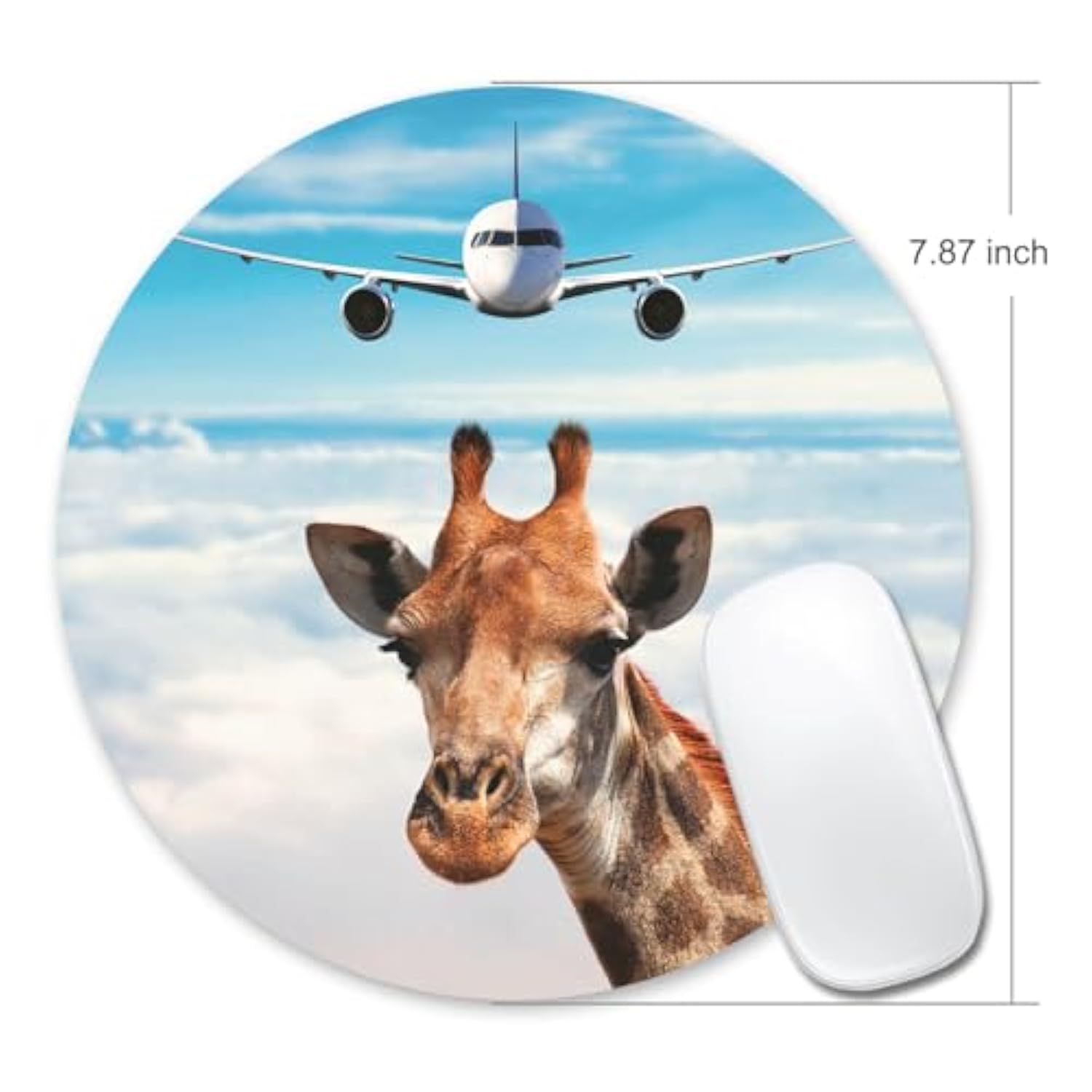 Mouse Pad A Plane And Cute Giraffe Above Clouds Non-Slip Rubber Base Mouse Mat Round Mousepad