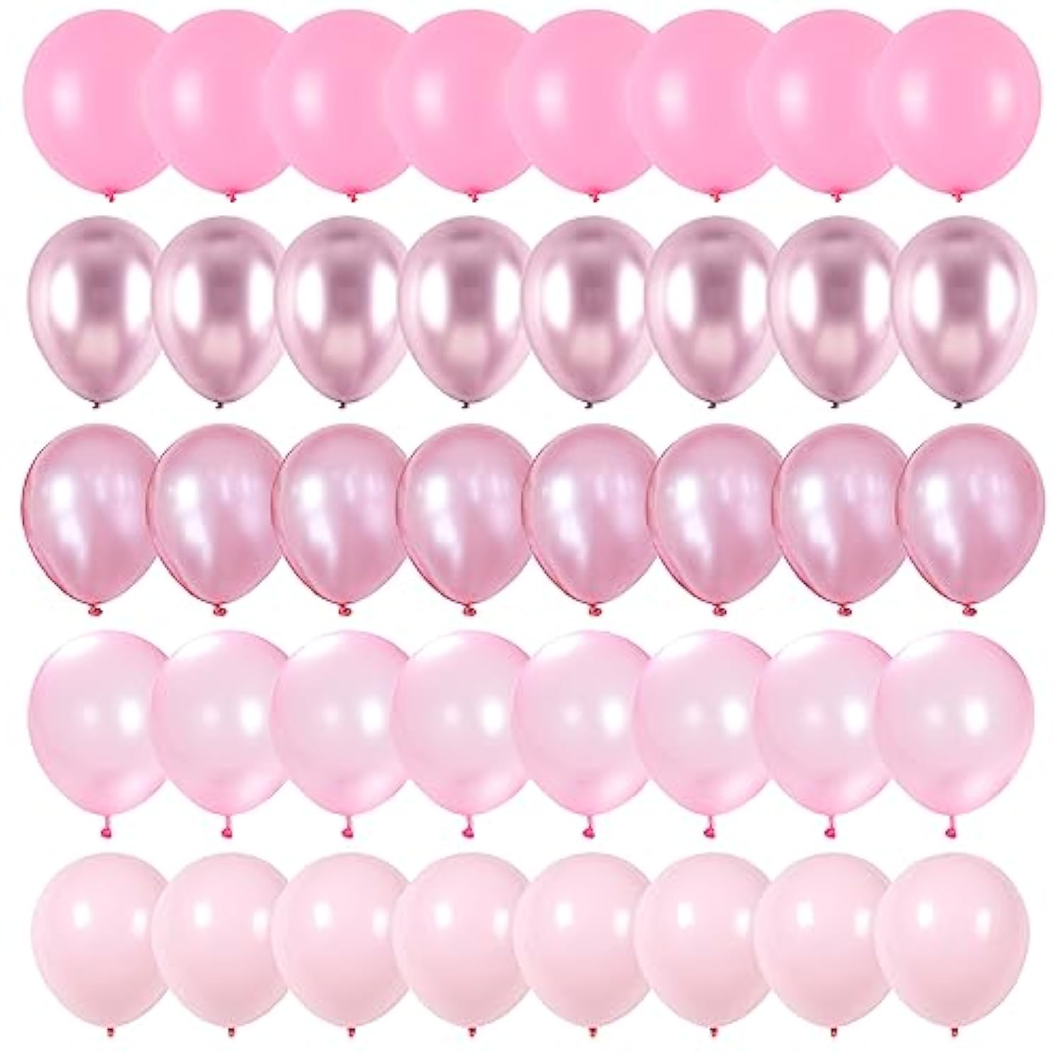 Pink Balloons Set, 60 Packs 12 Inch Metallic Chrome Pink Pearl Macaron Light Pink Different Shades Balloons For Girl Women Birthday Decorations, Wedding, Christening, Baby Shower Party