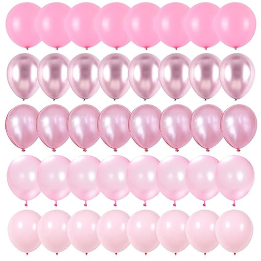 Pink Balloons Set, 60 Packs 12 Inch Metallic Chrome Pink Pearl Macaron Light Pink Different Shades Balloons For Girl Women Birthday Decorations, Wedding, Christening, Baby Shower Party