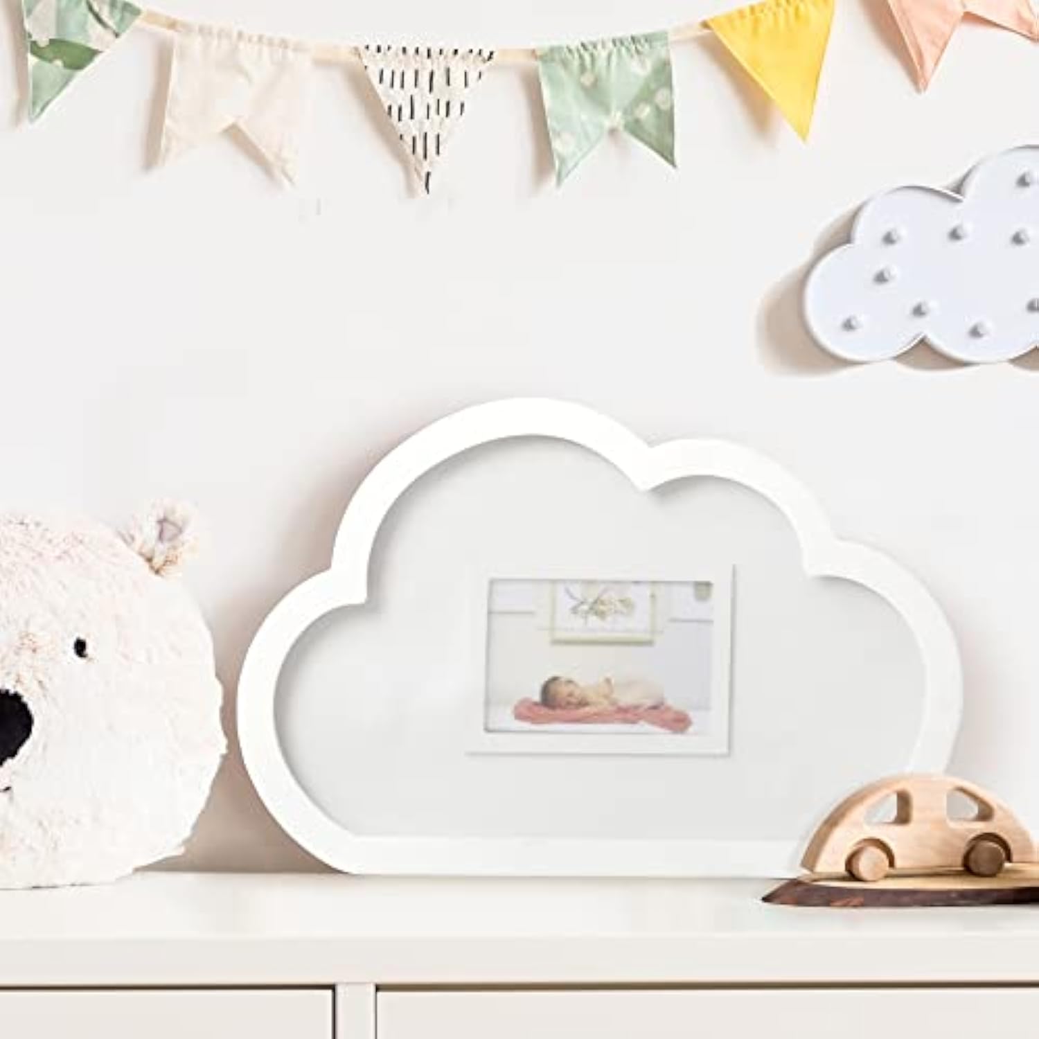 Kate Aspen Baby Shower Guest Book Cloud Frame with Wooden Rain Drops Guestbook Alternative, Nursery Decor, Baby Shower Decorations, Sonogram Picture Frame