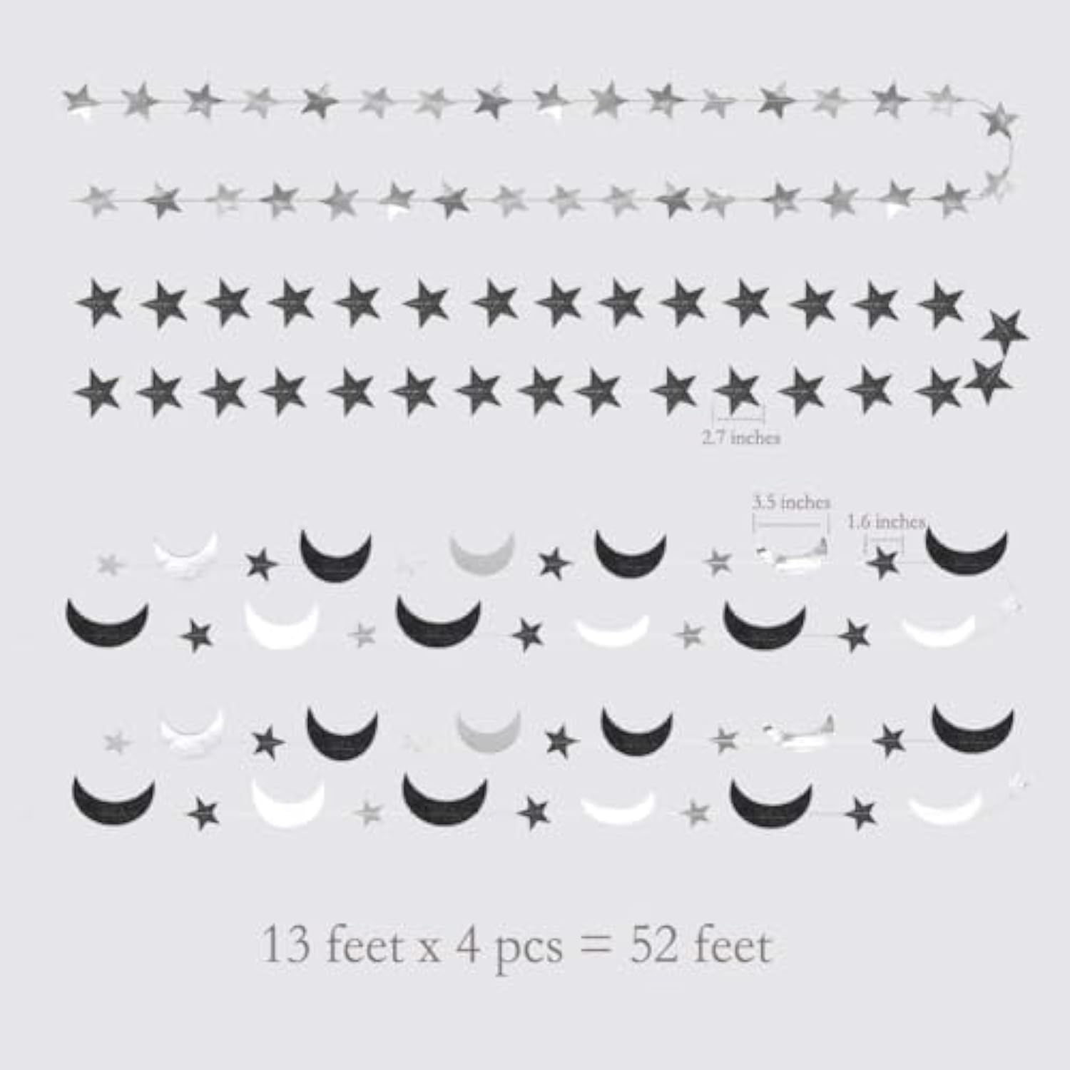 Black Silver Moon Decoration Star And Gothic Halloween Decor Garland For Twilight Birthday New Year Eve Party Grunge Star Banner Celestial Wedding Baby Shower Ramadan Eid Mubarak Summerween