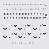 Black Silver Moon Decoration Star And Gothic Halloween Decor Garland For Twilight Birthday New Year Eve Party Grunge Star Banner Celestial Wedding Baby Shower Ramadan Eid Mubarak Summerween