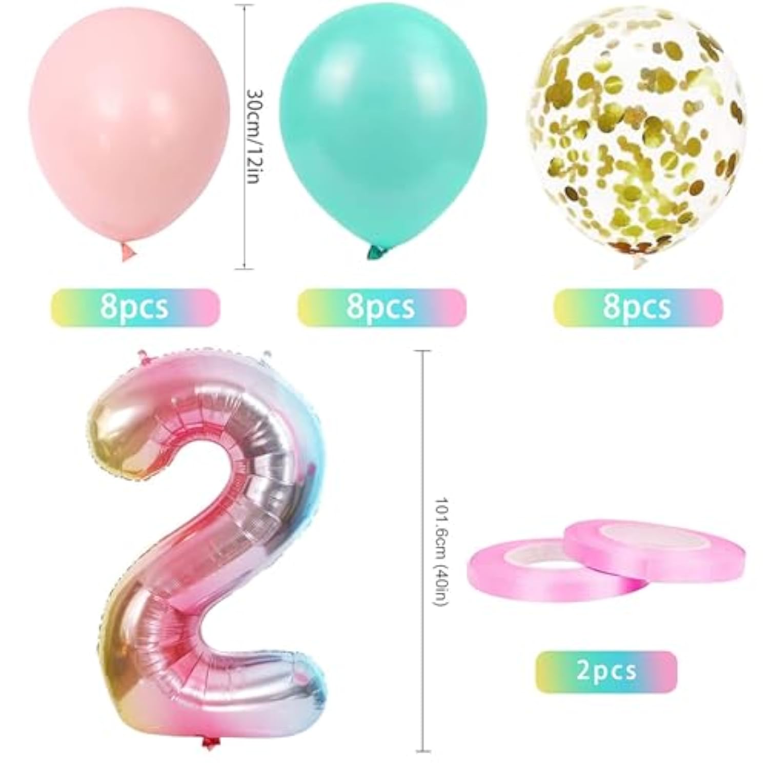 32pcs 2nd Birthday Decorations, Gradient Balloons & Banner for Boys  Girls Party