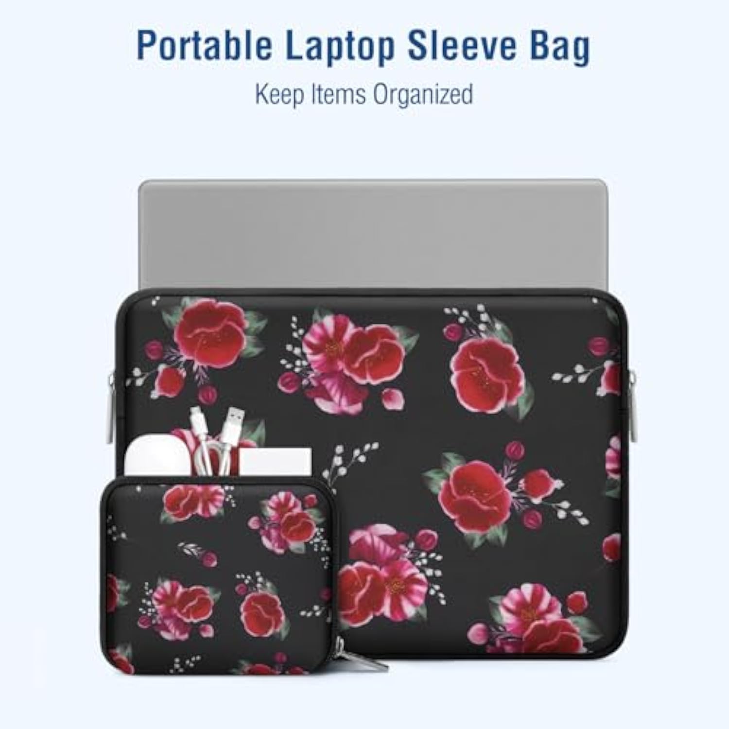 MOSISO Laptop Case 13.3 inch, 13-14 inch Laptop Sleeve Bag Compatible with MacBook Air/Pro 13 / Pro 14, HP Dell Acer ASUS Lenovo Notebook, Neoprene Computer Sleeve Bag with Small Case, Blooming Rose